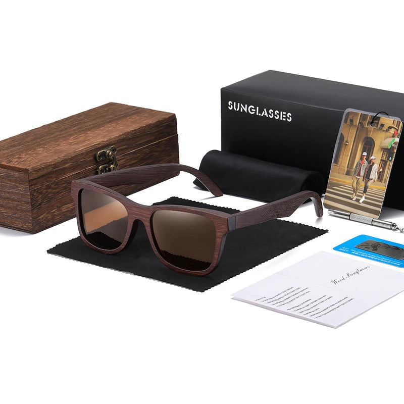 Handmade Natural Bamboo Wooden Polarized Sunglasses with Mirror-Coating Lenses & UV400 Protection