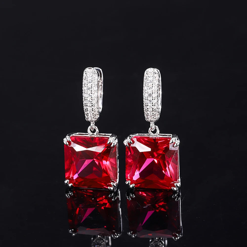 Dazzle Dime Vintage 925 Sterling Silver Emerald, Ruby, and Paraiba Tourmaline Drop Clip Earrings – 12x12mm