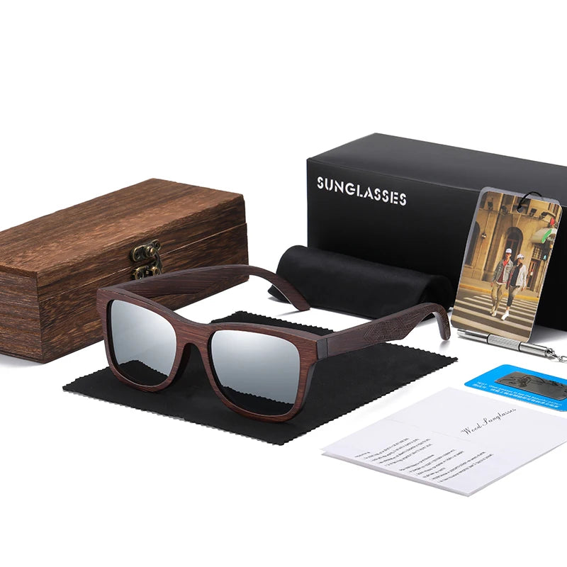 Handmade Natural Bamboo Wooden Polarized Sunglasses with Mirror-Coating Lenses & UV400 Protection
