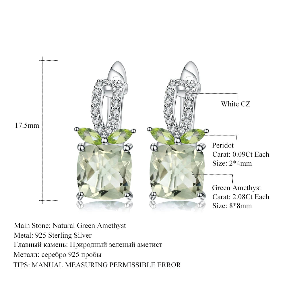 4.16ct Natural Green Amethyst Stud Earrings – 925 Sterling Silver
