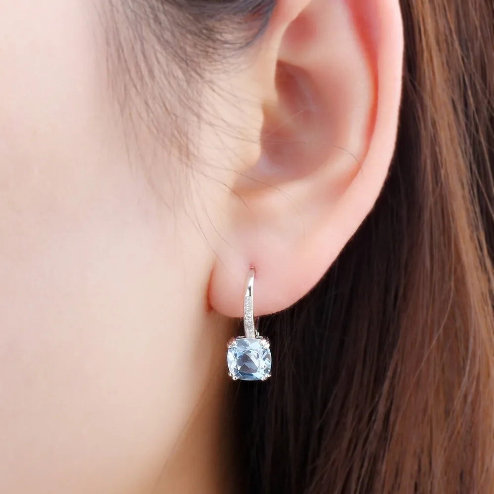 5.86ct Blue Topaz Drop Earrings for Women – Natural Gemstone, 925 Sterling Silver, Elegant Classic Jewelry Gift