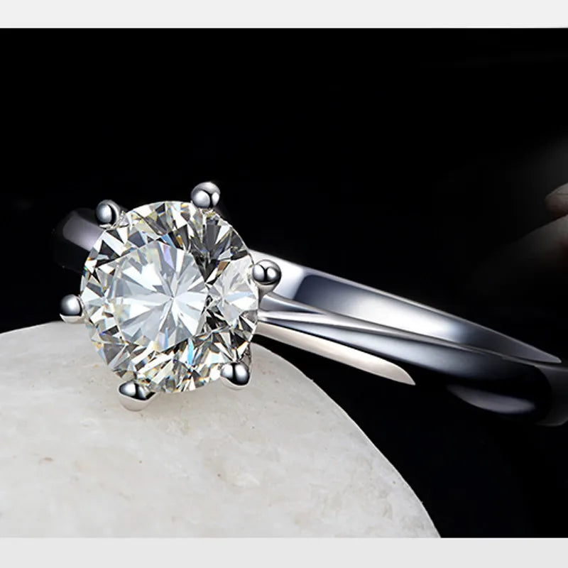 Dazzle Dime® Fine Engagement Ring with 1 Carat Lab-Grown Diamond in 925 Sterling Silver – White Gold Clad Crystal Proposal Ring