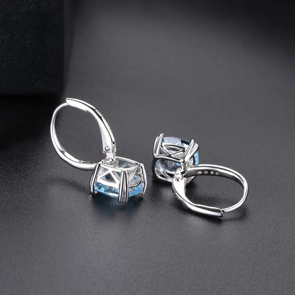 5.86ct Blue Topaz Drop Earrings for Women – Natural Gemstone, 925 Sterling Silver, Elegant Classic Jewelry Gift