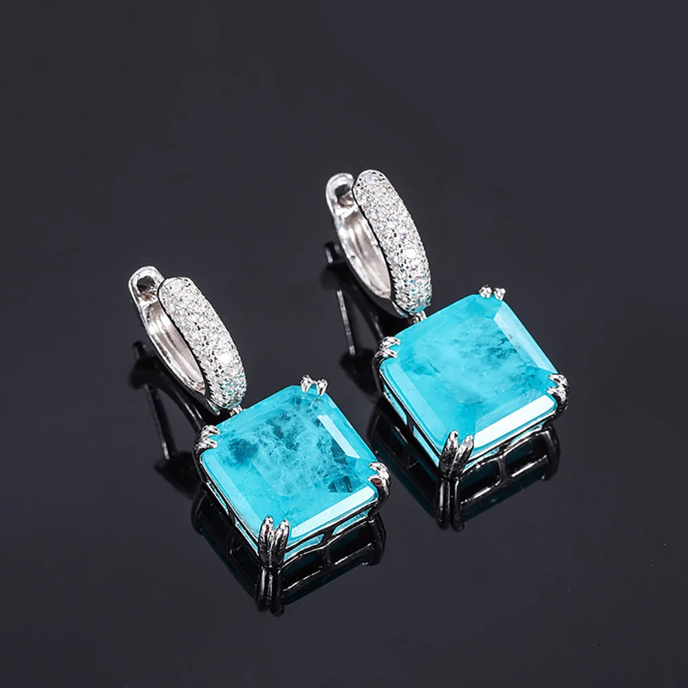 Dazzle Dime Vintage 925 Sterling Silver Emerald, Ruby, and Paraiba Tourmaline Drop Clip Earrings – 12x12mm