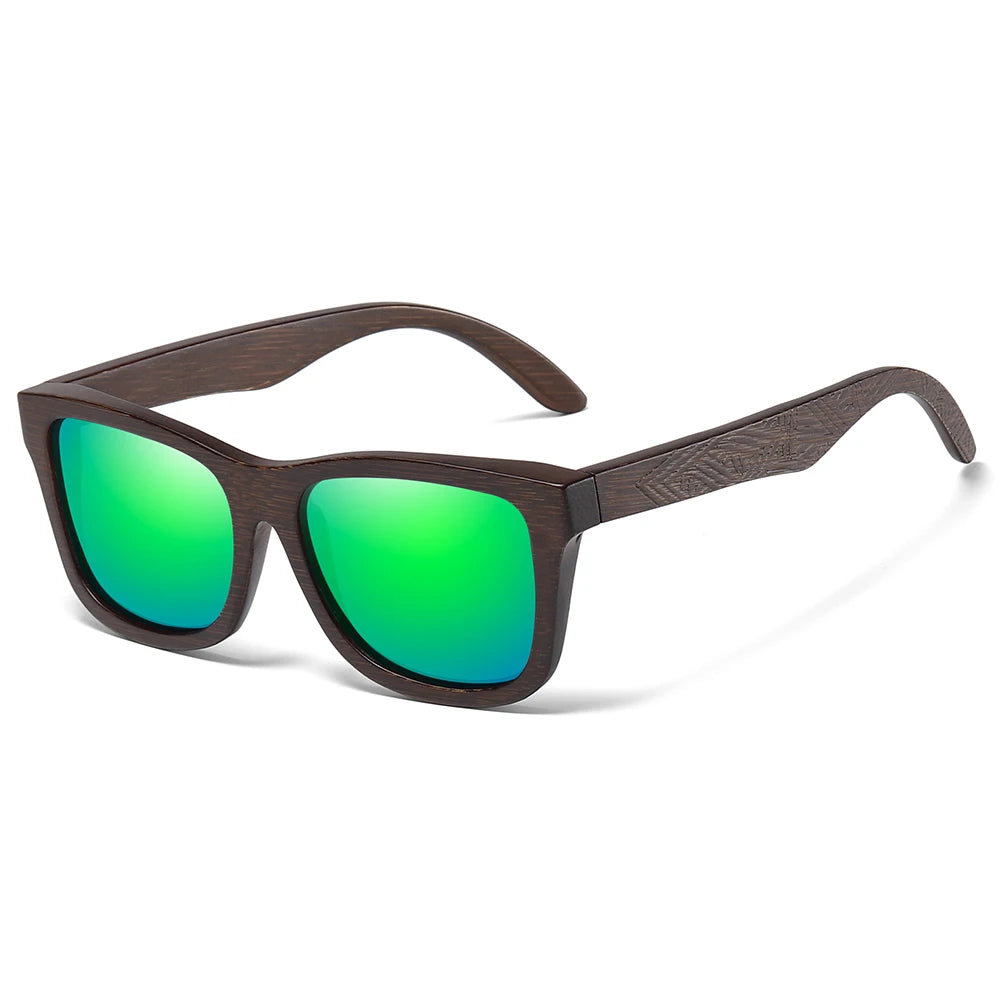 Handmade Natural Bamboo Wooden Polarized Sunglasses with Mirror-Coating Lenses & UV400 Protection