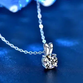 Moissanite pendant necklace 925 Sterling Silver 1 to 2CT Classic 4 Claw Pendant Necklace - Dazzle Dime