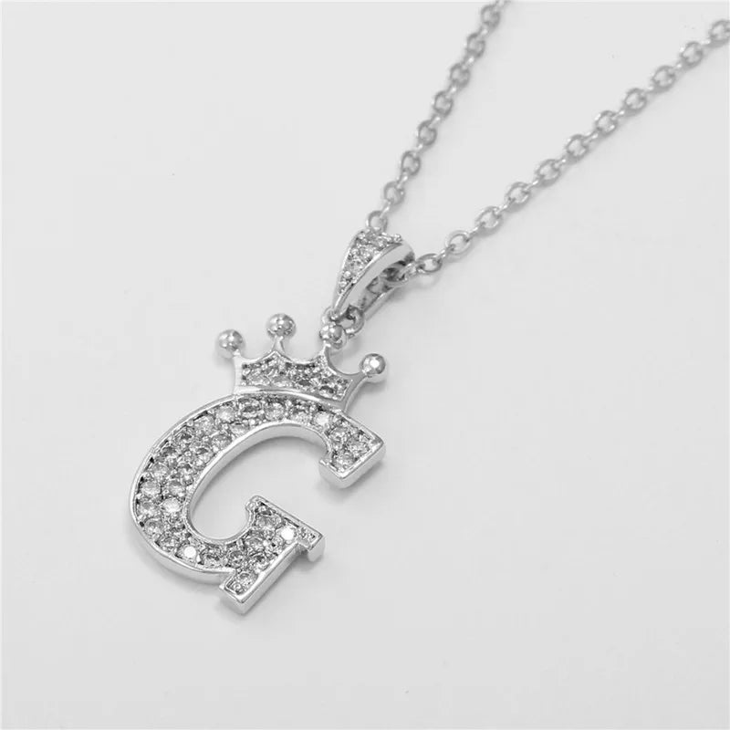 Crown Moissanite Alphabet Pendant Necklace – 925 Sterling Silver A-Z Initials with Gold Plating