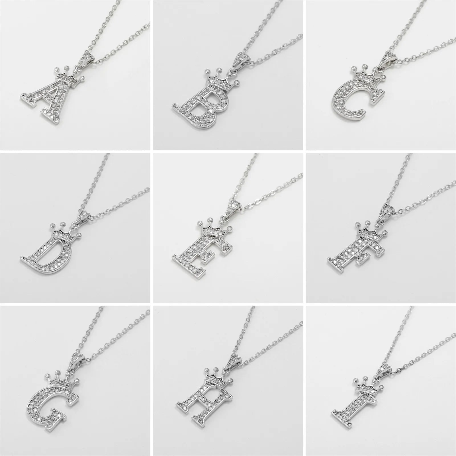 Crown Moissanite Alphabet Pendant Necklace – 925 Sterling Silver A-Z Initials with Gold Plating