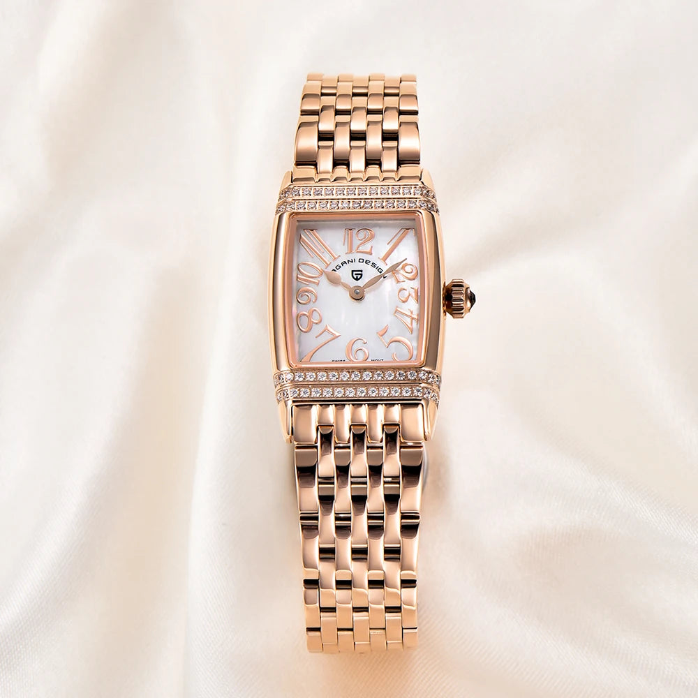 Women's Sapphire Crystal Quartz Watch, Luxury Accessories, Waterproof up to 50 Meters, Stainless Steel, 22Mm
