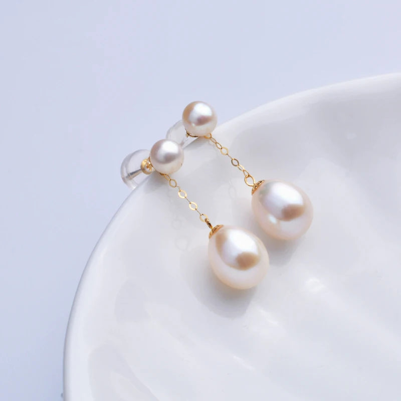 Real 18K Gold Natural Freshwater Pearl Earrings | Fine Jewelry AU750 Party Gift for Women