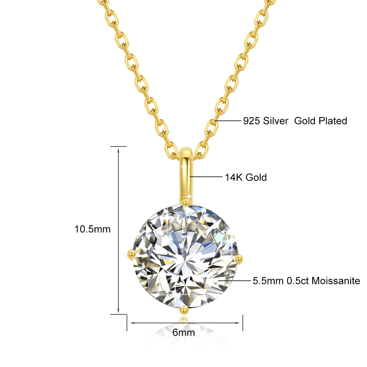 Dazzle Dime® 14K Gold Moissanite Pendant | AU585 Certified | Elegant Fine Jewelry for Women