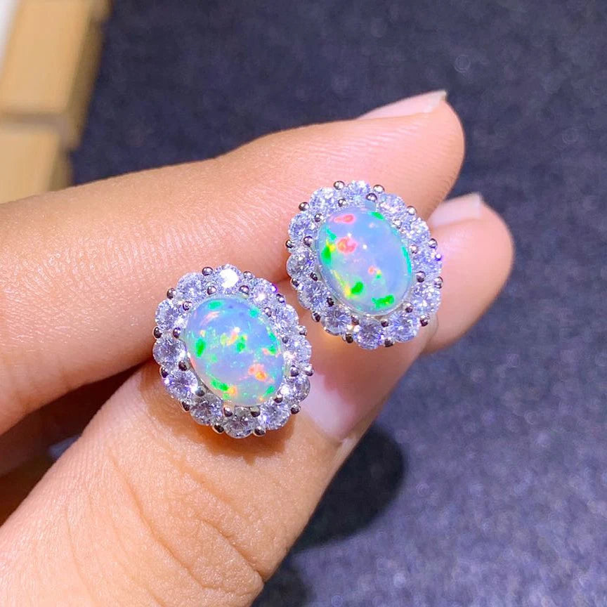 Opal Sunflower Earrings - Sterling Silver Stud Earrings