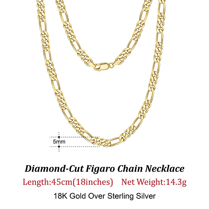 Dazzle Dime® 925 Sterling Silver Figaro Chain Necklace for Men & Women – 3.3mm/5mm/7mm | Rhodium/Gold Plated | Trendy Statement Jewelry