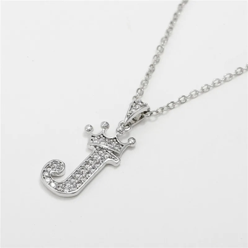 Crown Moissanite Alphabet Pendant Necklace – 925 Sterling Silver A-Z Initials with Gold Plating