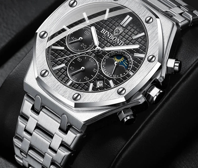 Luxury Stainless Steel Business Watch for Men | Waterproof Quartz Wrist Watch with Date Function Made by BINBOND