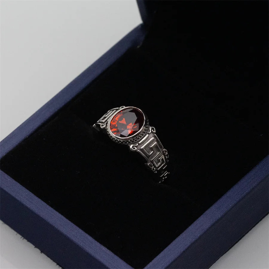 Dazzle Dime® 925 Sterling Silver Men's Ring | Red Cubic Zirconia Statement Ring
