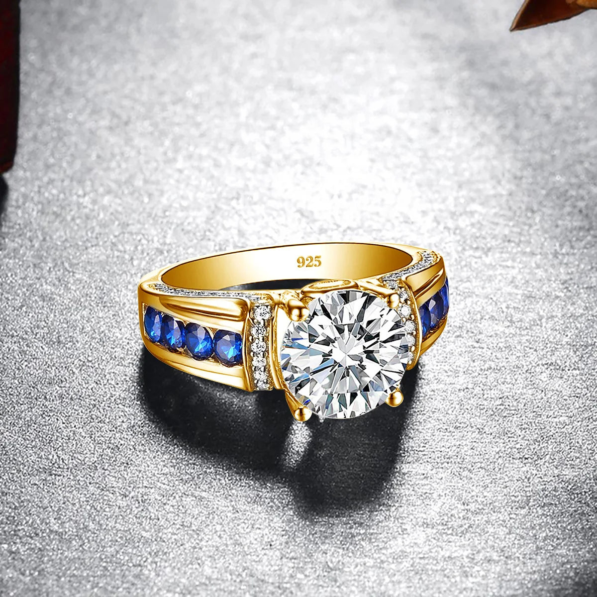 Timeless Elegance: 2ct D-Color VVS1 Moissanite Diamond Ring in 925 Sterling Silver with Sapphire Accents