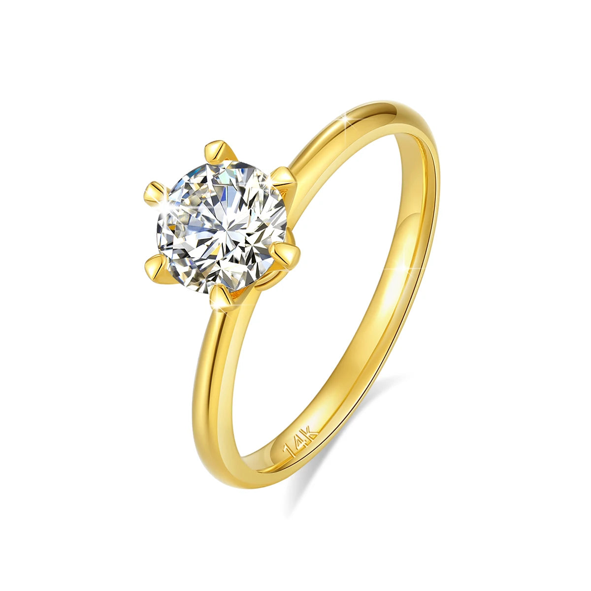 Dazzle Dime® 100% 14K Gold Moissanite Solitaire Ring | AU585 Certified | Elegant Wedding & Engagement Jewelry