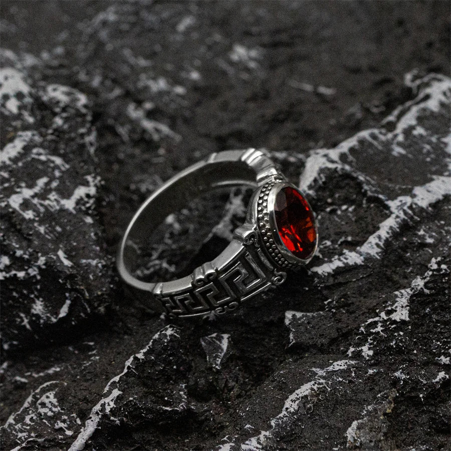 Dazzle Dime® 925 Sterling Silver Men's Ring | Red Cubic Zirconia Statement Ring