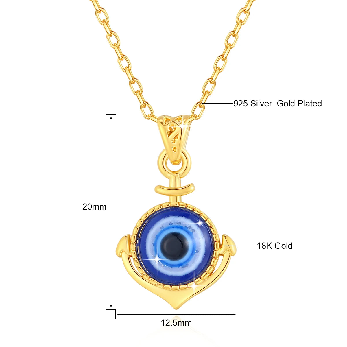 Dazzle Dime® 18K Gold Evil Eye Necklace | Royal Blue Sapphire Pendant | Luxury Handcrafted Design with Certificate