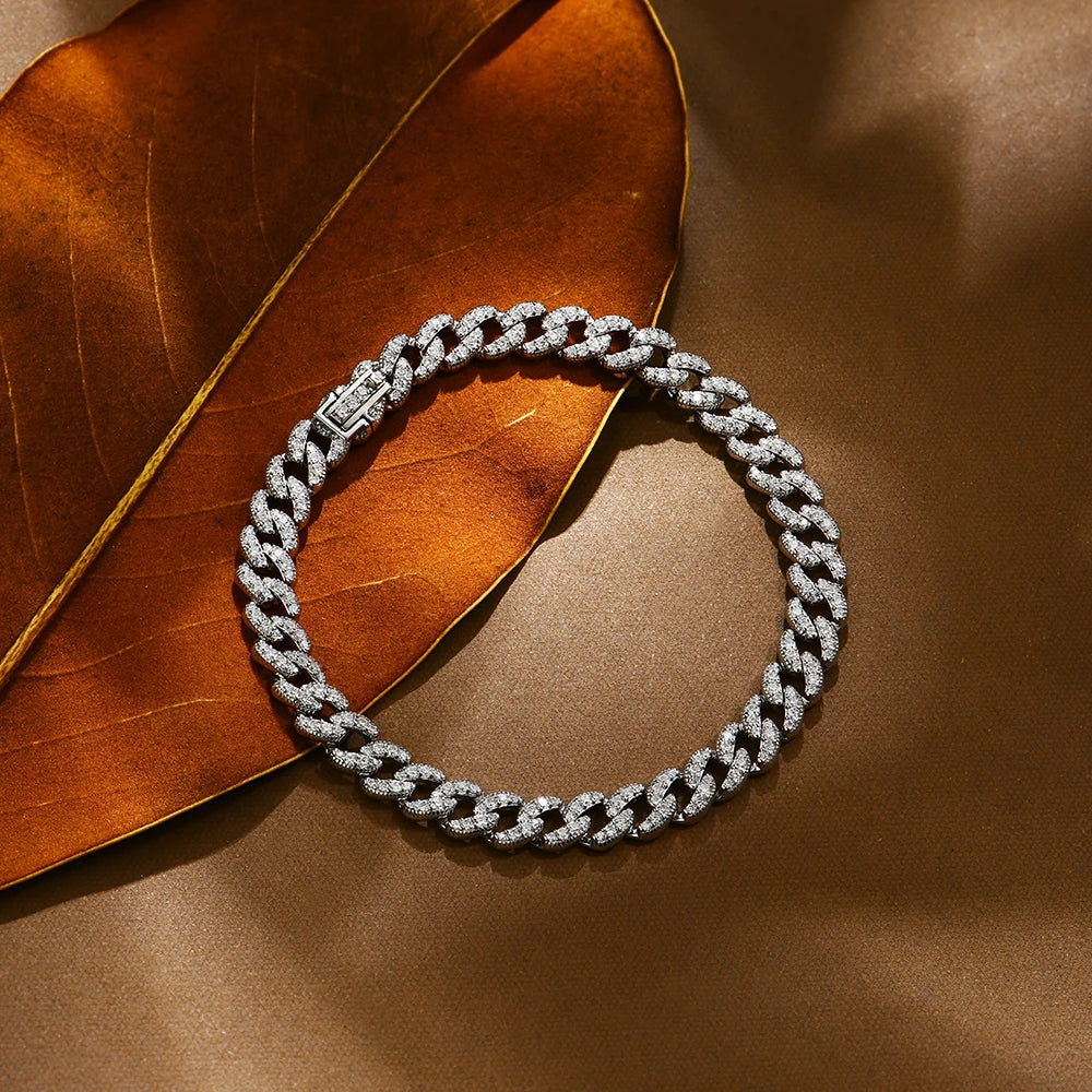 Dazzle Dime D VVS1 Color Full Moissanite Cuba Chain Tennis Bracelet for Man & Women Hallmarked 925 Sterling Base 18K Gold Plated