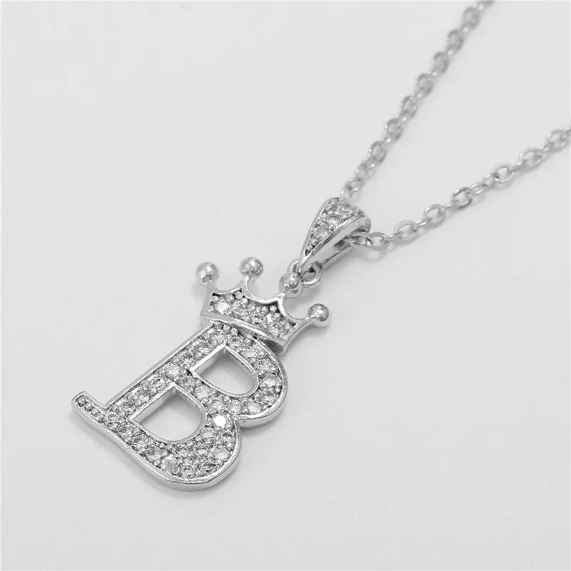 Crown Moissanite Alphabet Pendant Necklace – 925 Sterling Silver A-Z Initials with Gold Plating
