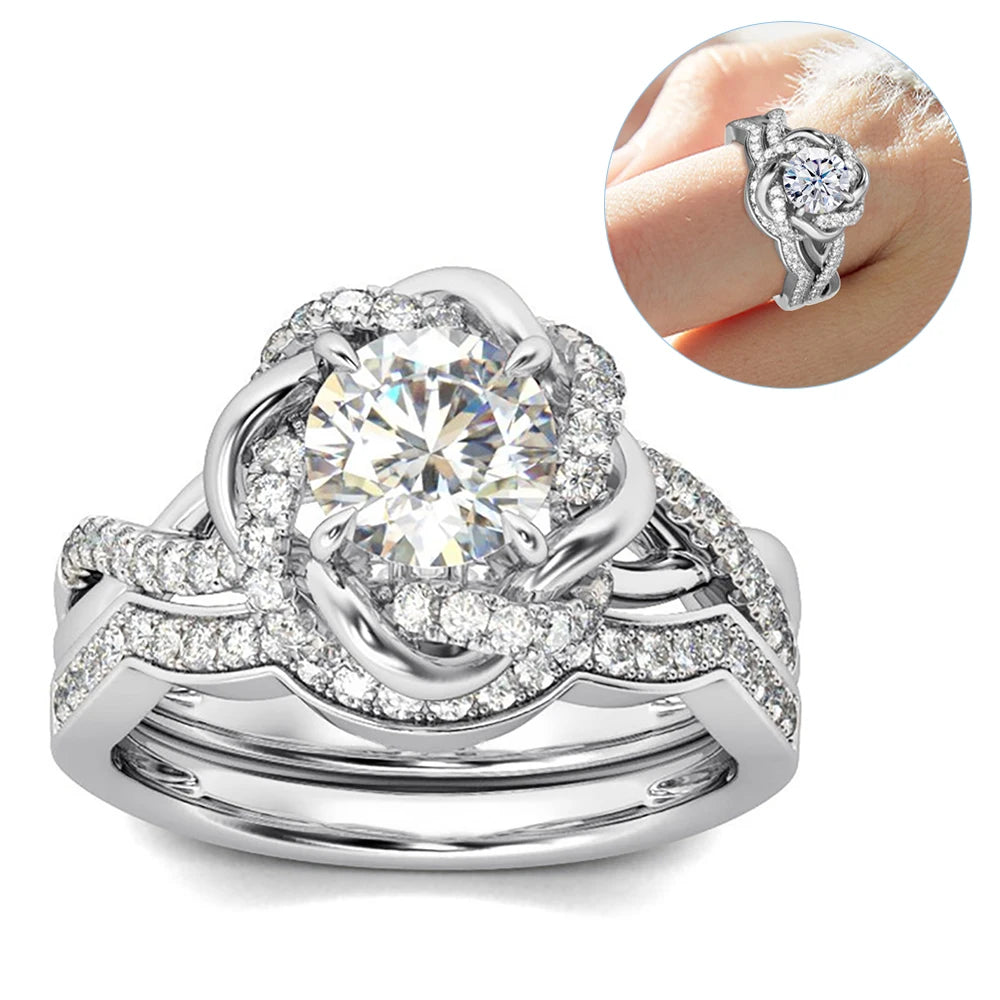 Dazzle Dime® 3Ct Moissanite Twist Floral Engagement Ring Set | Certified 925 Sterling Silver Luxury Wedding Jewelry