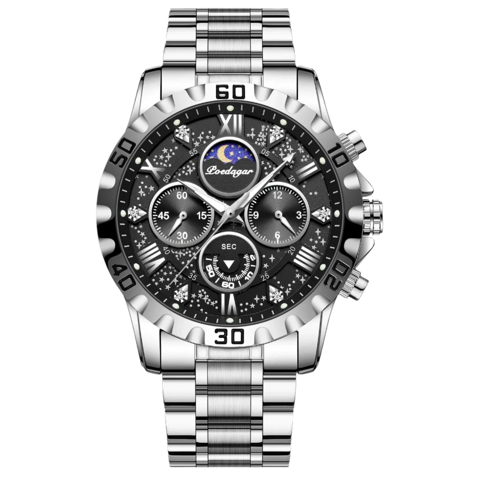 Luxury Quartz Sports Watch for Men | Waterproof Luminous Stainless Steel Chronograph by POEDAGAR
