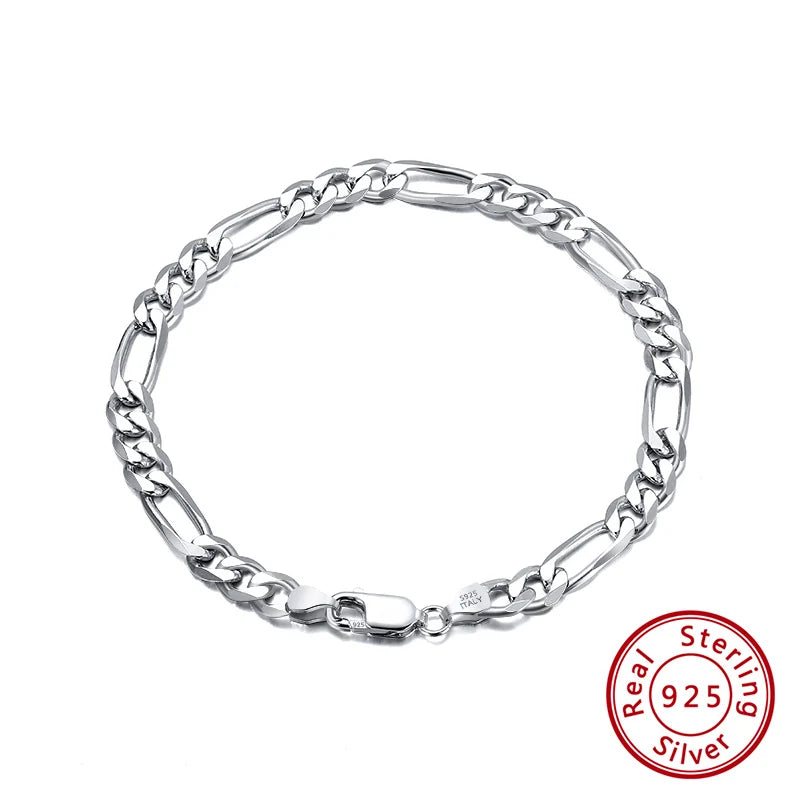 Italian 14K Gold-Plated 5mm Diamond-Cut Figaro Chain Bracelet | S925 Sterling Silver