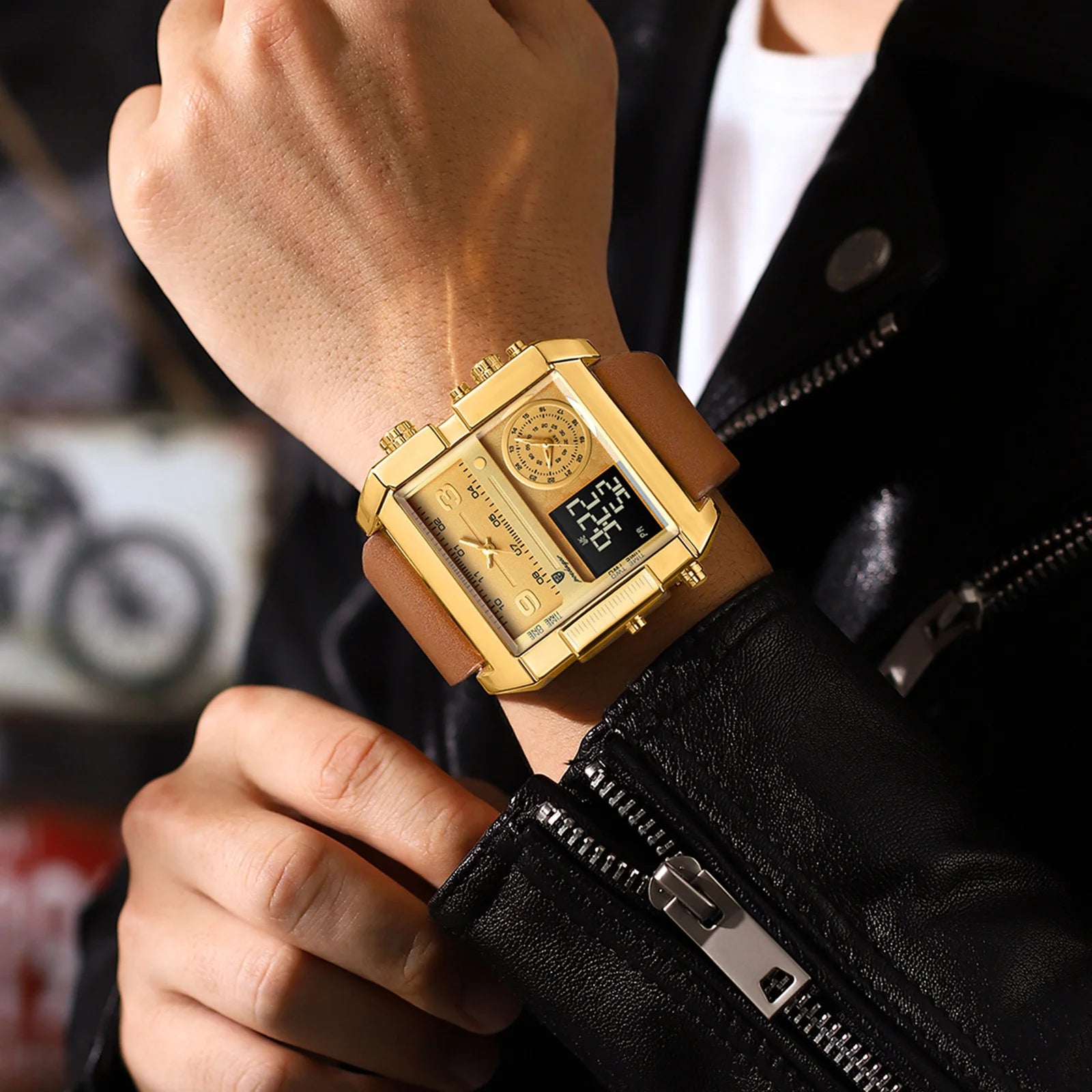 POEDAGAR Luxury Men's Wristwatch - Rectangle Waterproof Luminous Day Week Multifunction Digital Watch Quartz Reloj