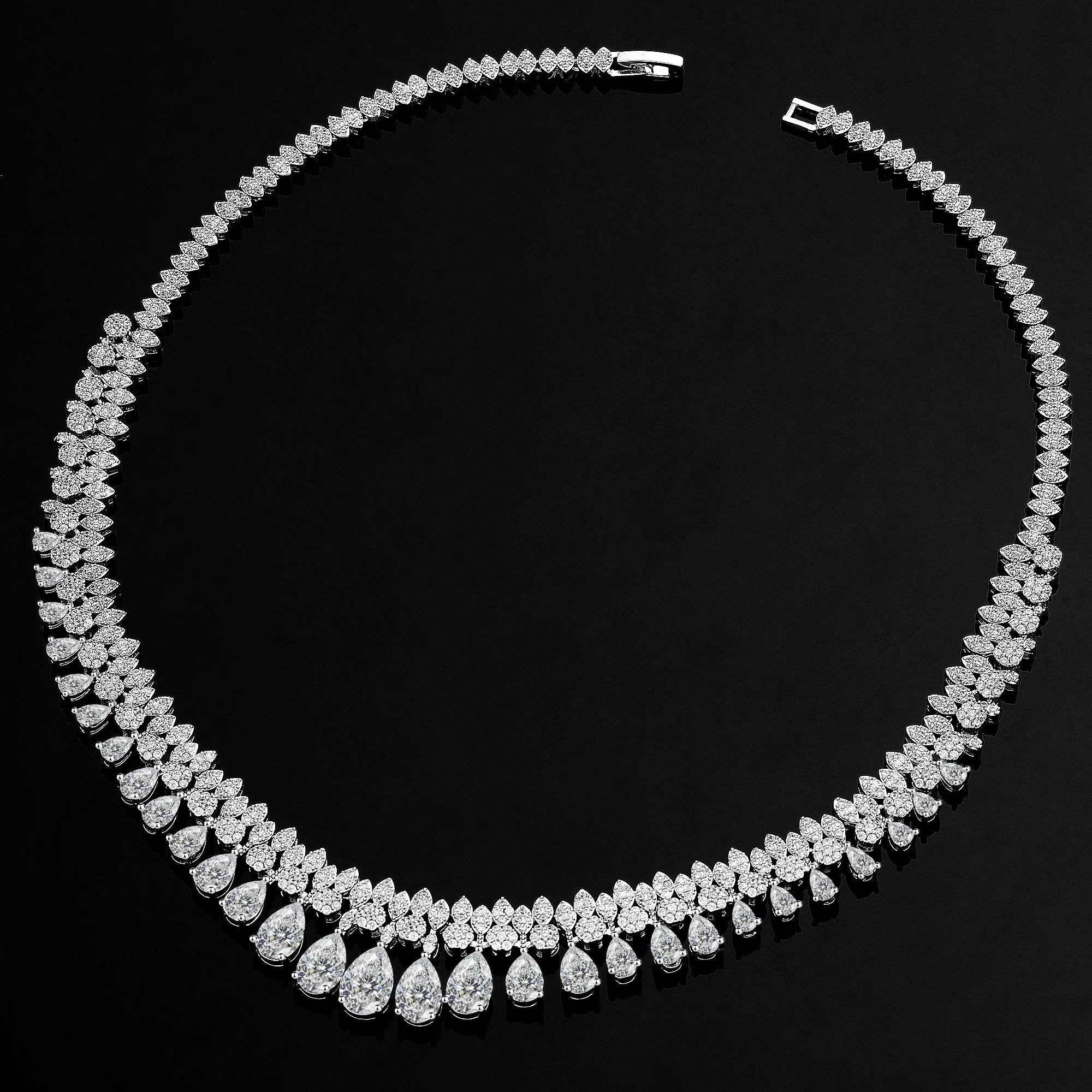 Brides Accessories Tassel Water Drop Necklace Earring - Luxury White Cubic Zirconia Bridal Jewelry Set 4Pcs Set for Wedding Party