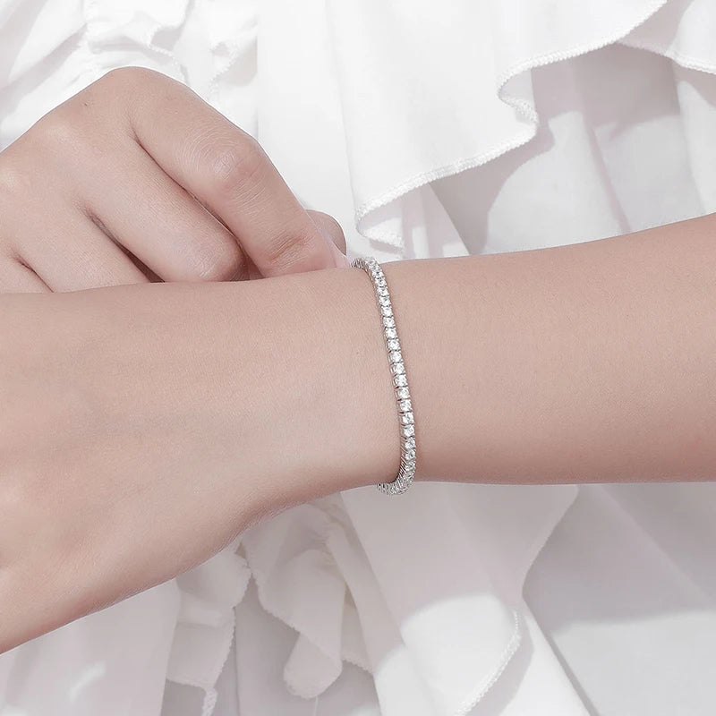 Dazzle Dime 2Mm Moissanite Tennis Bracelet Hallmarked 925 Sterling 18K Plated White Gold Sparkling Party Jewelry