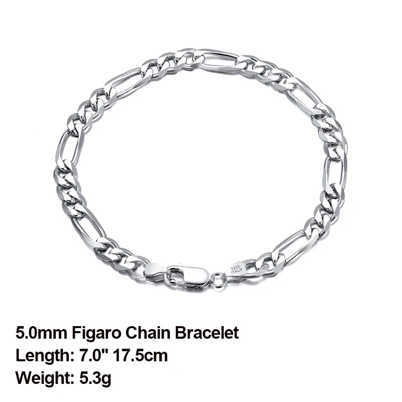 Dazzle Dime® 925 Sterling Silver Figaro Chain Necklace for Men & Women – 3.3mm/5mm/7mm | Rhodium/Gold Plated | Trendy Statement Jewelry