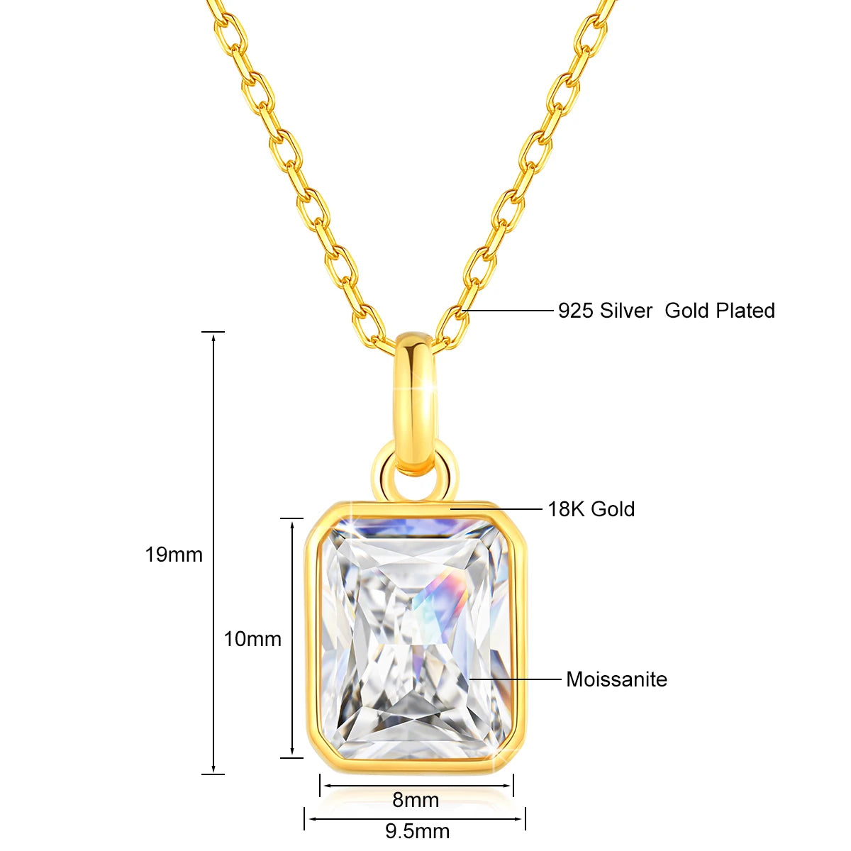 Dazzle Dime® 18K Solid Gold Moissanite Pendant Necklace | 8x10mm Colored Gemstone | Fine Jewelry for Women | Anniversary & Valentine’s Day Gift