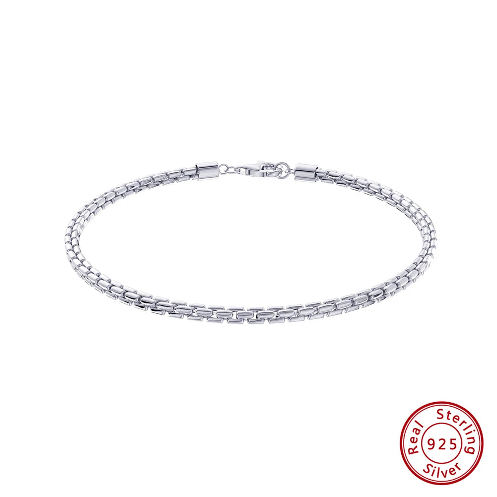 Dazzle Dime® Italian 3mm Round Box Chain Bracelet for Men | S925 Sterling Silver Hand Chain