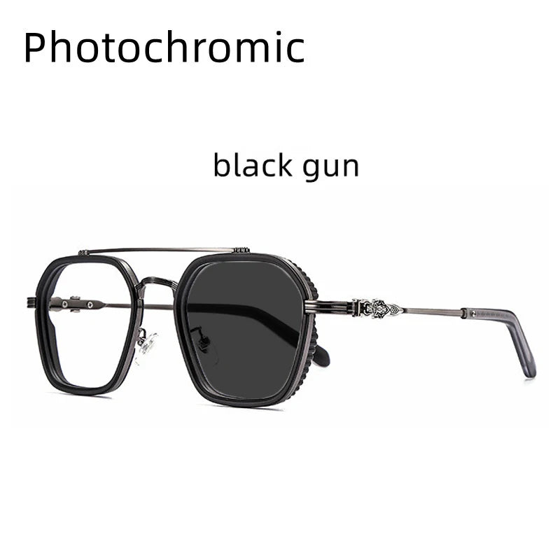 Retro Polygonal Alloy Glasses Frame – Photochromic Eyeglasses & Sunglasses for Men and Women