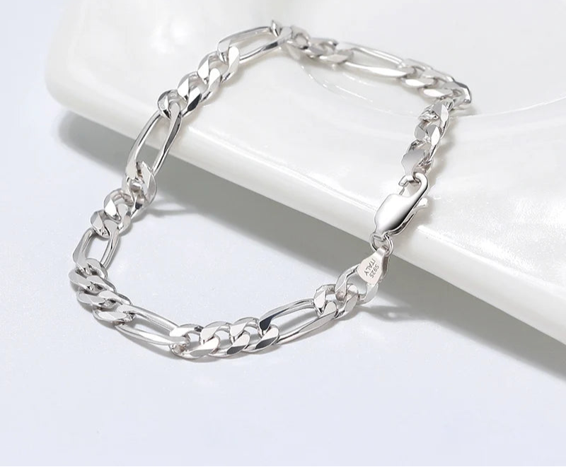 Italian 14K Gold-Plated 5mm Diamond-Cut Figaro Chain Bracelet | S925 Sterling Silver