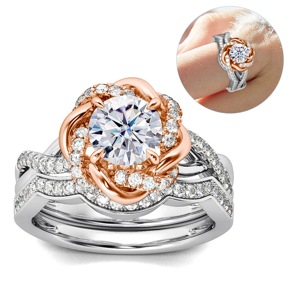 Dazzle Dime® 3Ct Moissanite Twist Floral Engagement Ring Set | Certified 925 Sterling Silver Luxury Wedding Jewelry