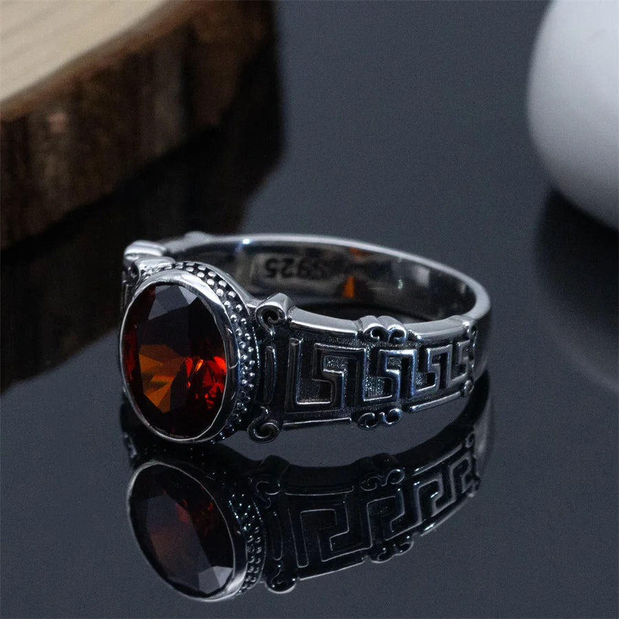 Dazzle Dime® 925 Sterling Silver Men's Ring | Red Cubic Zirconia Statement Ring