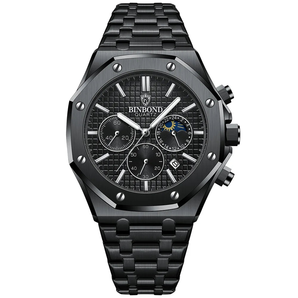 Luxury Stainless Steel Business Watch for Men | Waterproof Quartz Wrist Watch with Date Function Made by BINBOND