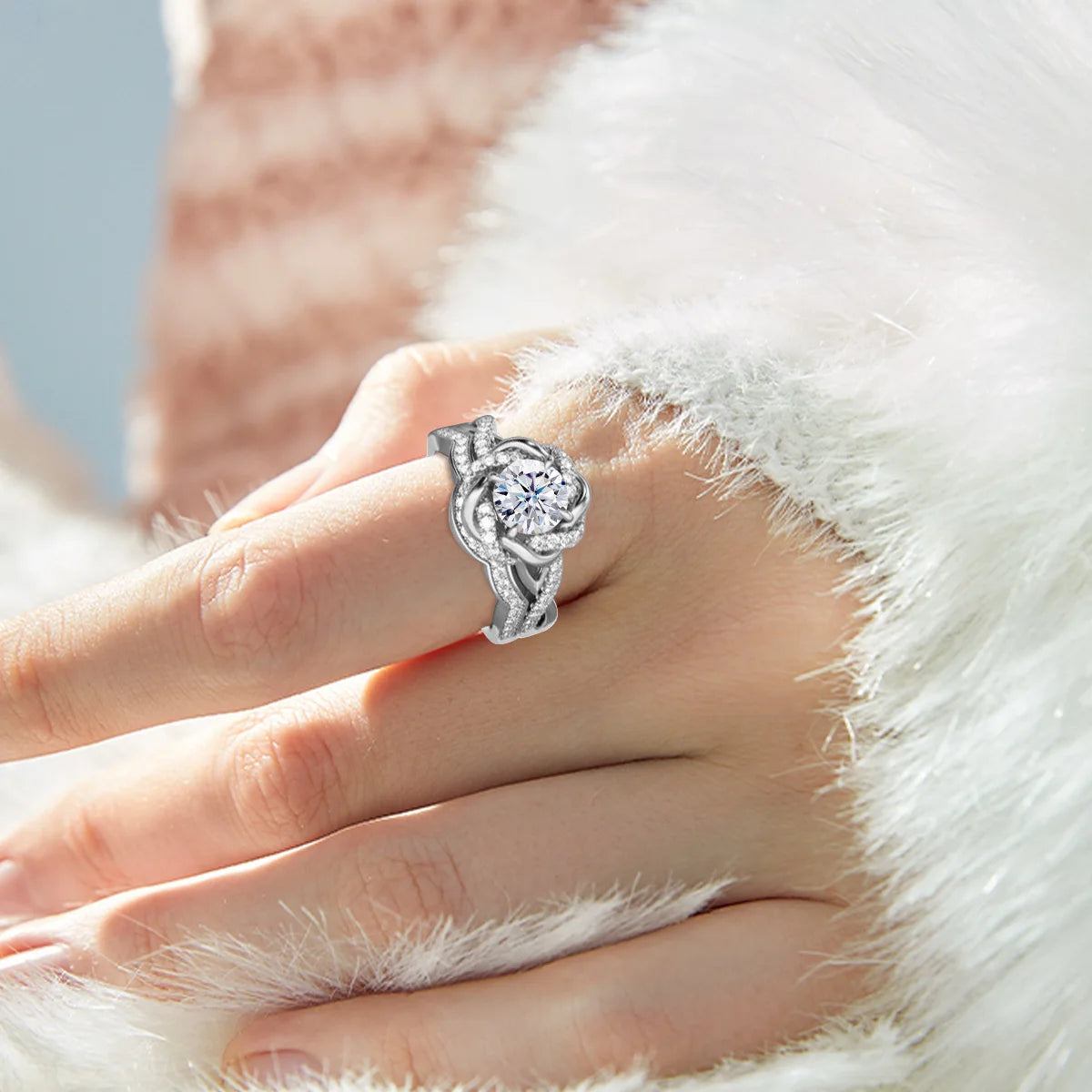 Dazzle Dime® 3Ct Moissanite Twist Floral Engagement Ring Set | Certified 925 Sterling Silver Luxury Wedding Jewelry