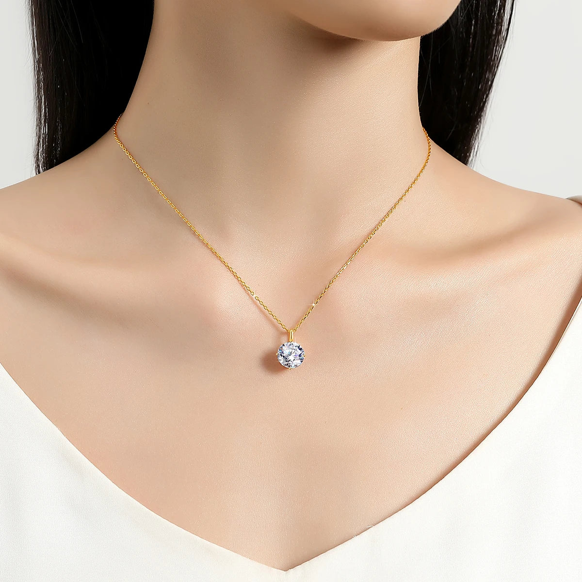Dazzle Dime® 14K Gold Moissanite Pendant | AU585 Certified | Elegant Fine Jewelry for Women