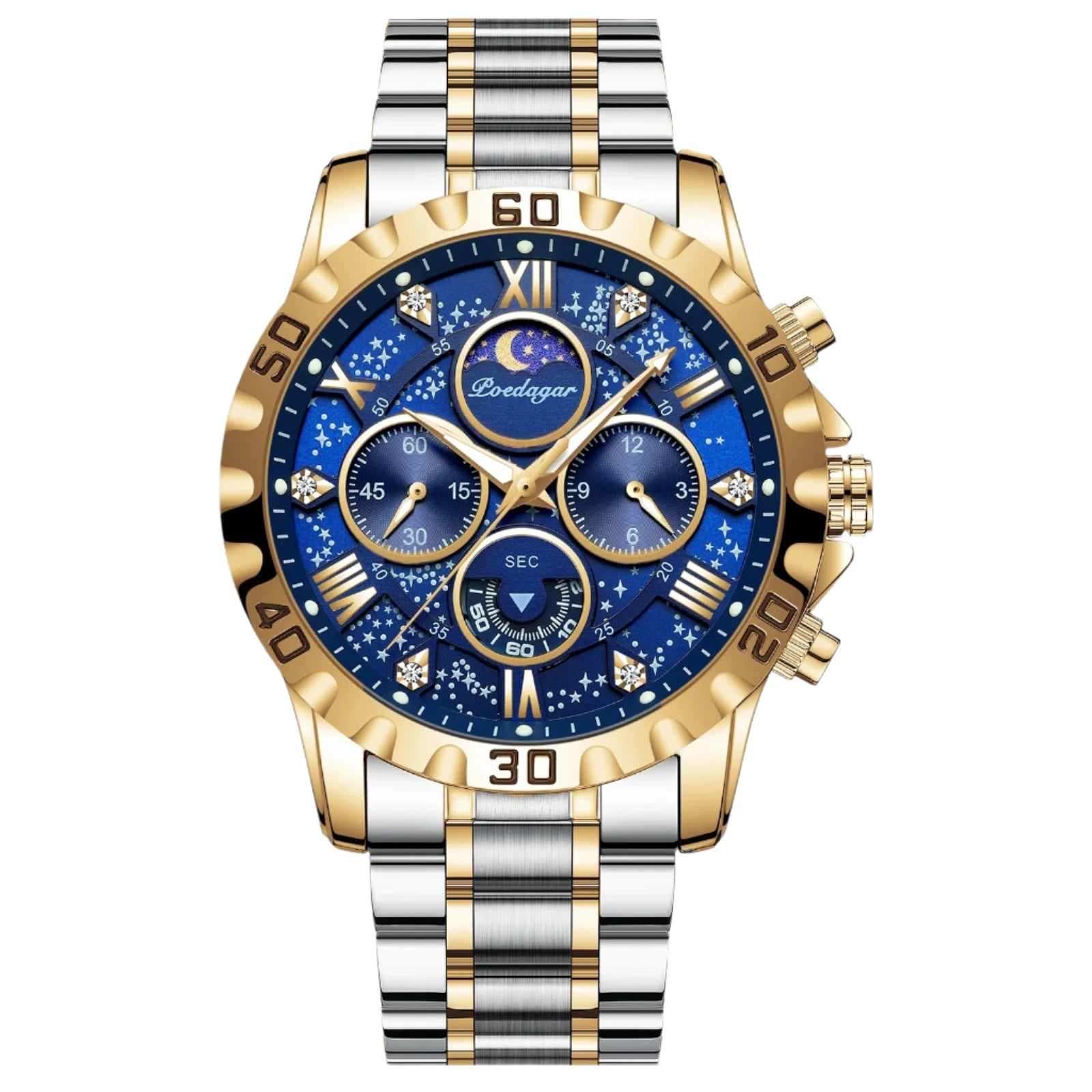 Luxury Quartz Sports Watch for Men | Waterproof Luminous Stainless Steel Chronograph by POEDAGAR