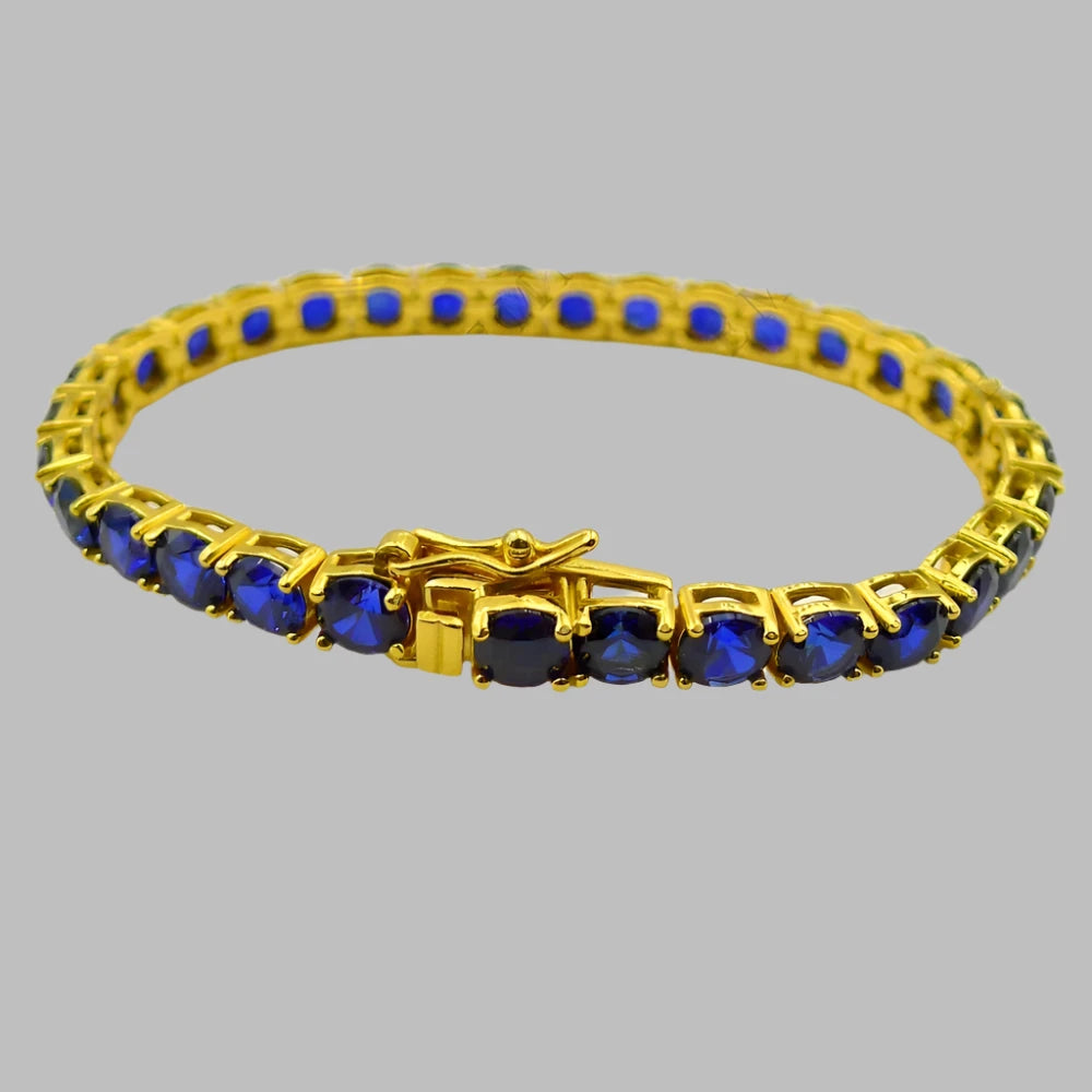 5mm Lab Sapphire & Ruby Tennis Bracelet – 100% S925 Sterling Silver Gold-Plated Fine Jewelry