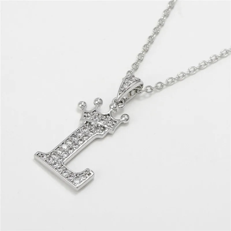 Crown Moissanite Alphabet Pendant Necklace – 925 Sterling Silver A-Z Initials with Gold Plating