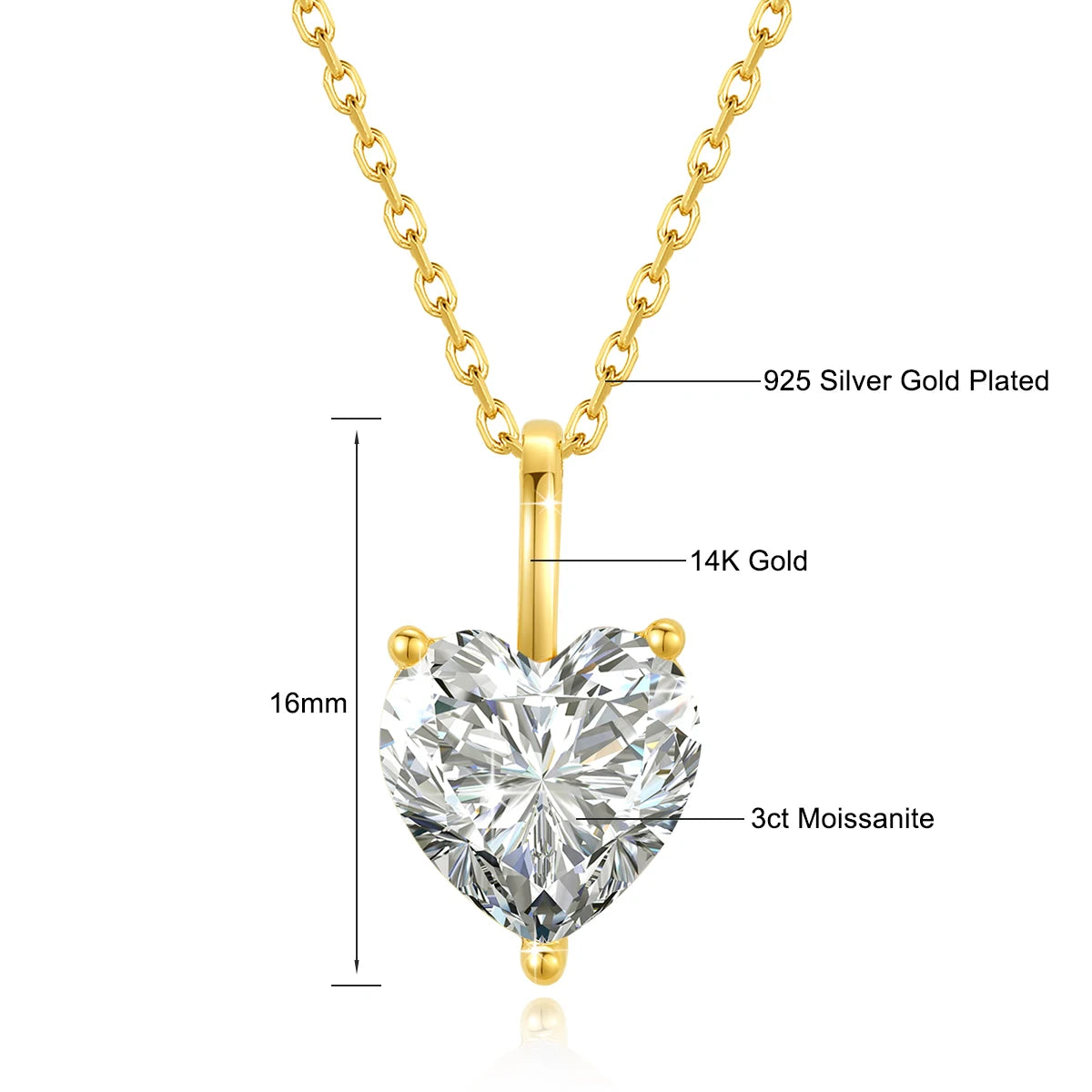 Dazzle Dime® 14K Solid Gold Moissanite Pendant Necklace | Certified AU585 Jewelry | Elegant Anniversary & Party Gift