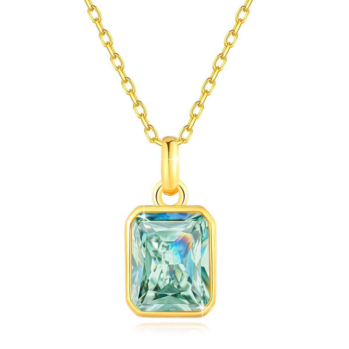 Dazzle Dime® 18K Solid Gold Moissanite Pendant Necklace | 8x10mm Colored Gemstone | Fine Jewelry for Women | Anniversary & Valentine’s Day Gift