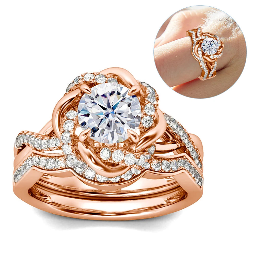 Dazzle Dime® 3Ct Moissanite Twist Floral Engagement Ring Set | Certified 925 Sterling Silver Luxury Wedding Jewelry