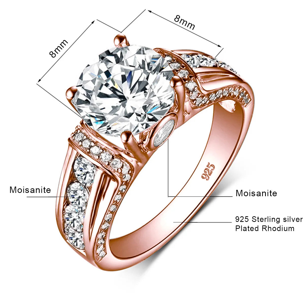 Timeless Elegance: 2ct D-Color VVS1 Moissanite Diamond Ring in 925 Sterling Silver with Sapphire Accents