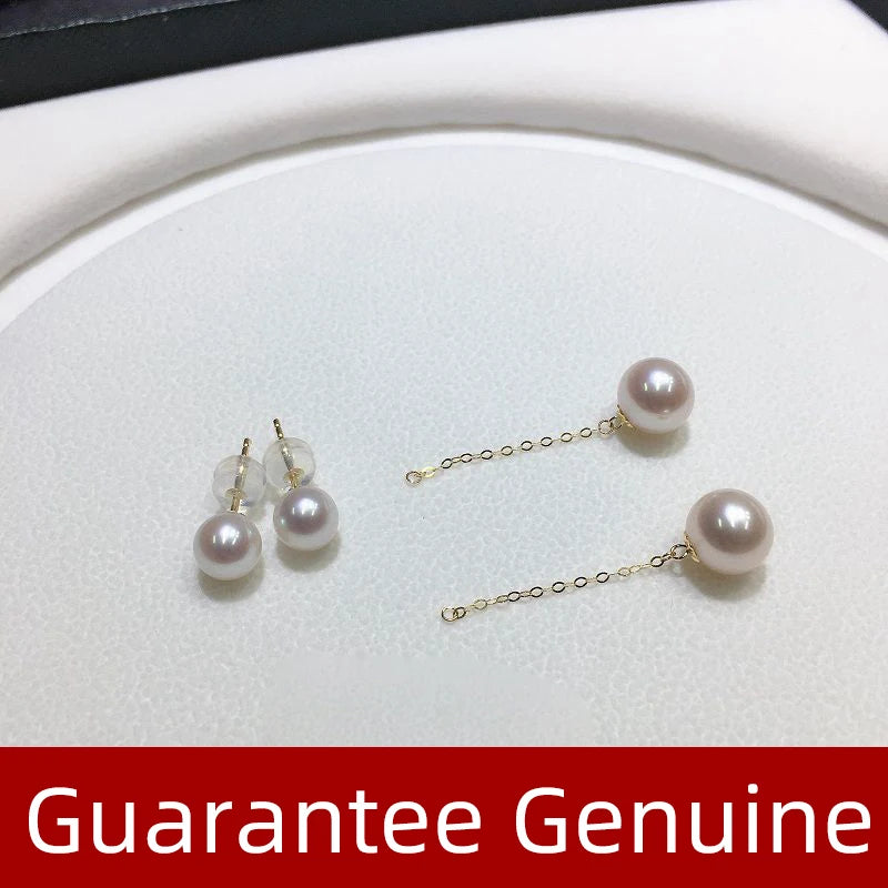 Real 18K Gold Natural Freshwater Pearl Earrings | Fine Jewelry AU750 Party Gift for Women